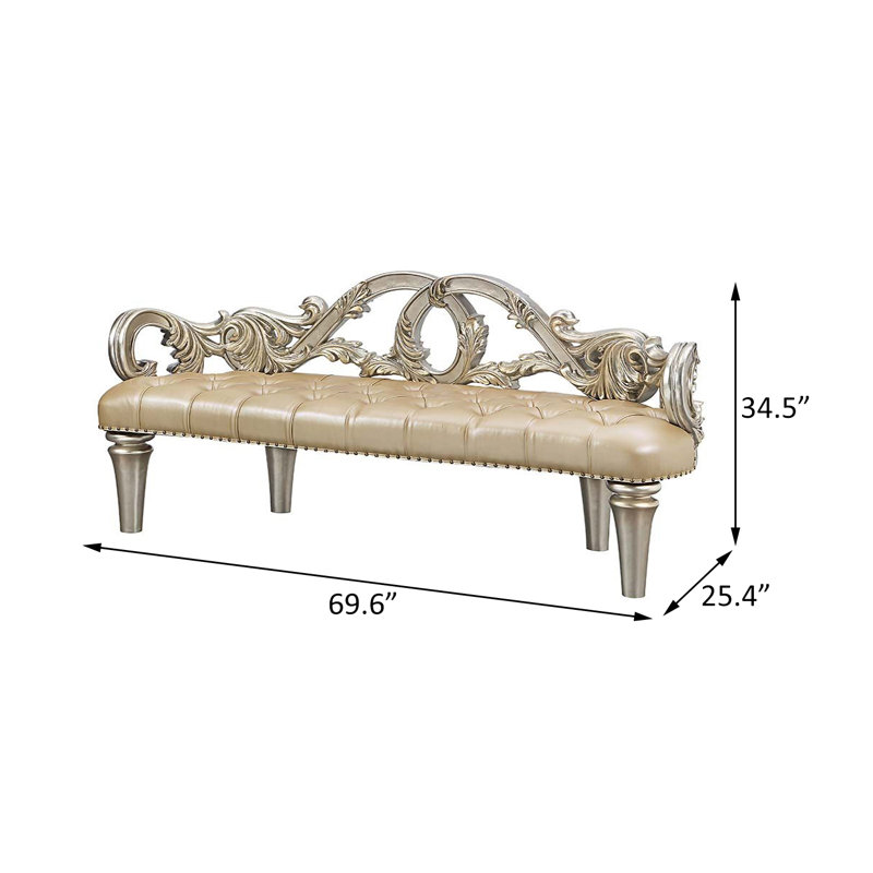 Tufted Seat Faux Leather Bench in Champagne and Beige